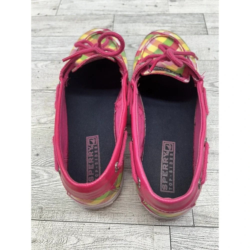 Sperry Top-Sider Pink Yellow Green Plaid Boat‎ Loafer Shoes Size 4.5M Biscayne